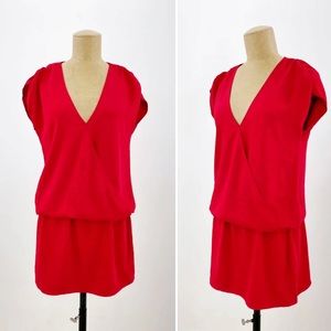 Amanda Uprichard Red V Neck Wrap Short Sleeve Blouson Dress S Small NEW w/ tags